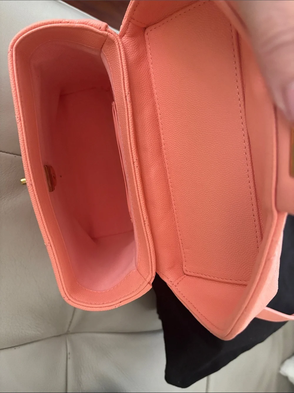 CHANEL Coral Pink Quilted Mini Top Handle Bag with Gold Hardware